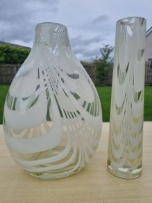 The vases are Finnish art glass by Oy Kumela