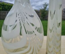 The vases are Finnish art glass by Oy Kumela