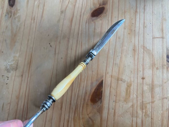 Vintage Silver Plated Grape Scissors Bone Handle