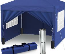 3x3m Pop Up Gazebo Tent with Side Walls 4 Weight Bags And Carry Case Blue