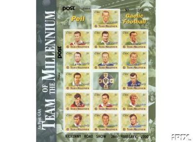 2000 & 2001  Ireland IPTA Collectors Roadshow Kilkenny on GAA Team of Millennium (2000 Hurling & 2001 Gaelic Football) Mint Never Hinged (MNH). 2000 show 26th February and 2001 show was 17th February