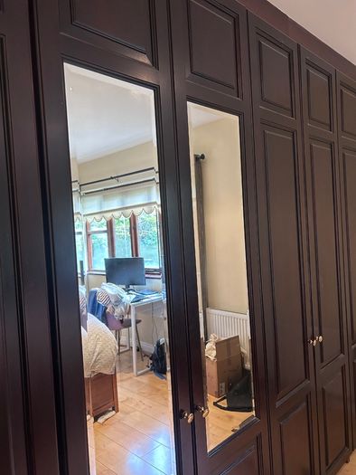 Large Fitted Wardrobe  Dark Wood with Mirrored Doors ono