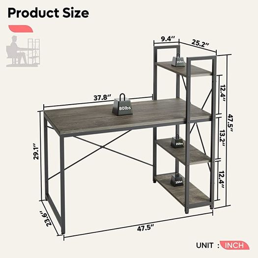 Computer Desk with Storage Shelves Writing Desk with Shelves 120CM Reversible Computer Desk with Bookshelf for Home Office Small Space MULTIPLE COLOURS AVAILABLE (FREE POSTAGE)