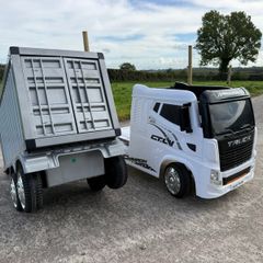 Ride-on electric container truck - white