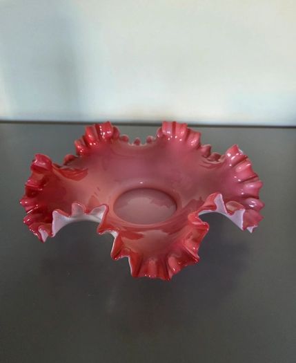 Glass Bowl Pink White