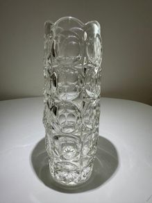 1920s Brockwitz Clear Pressed Glass Cylinder Vase (Moonprint Star Pattern)