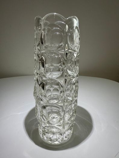 1920s Brockwitz Clear Pressed Glass Cylinder Vase (Moonprint Star Pattern)