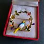 Tropical Bird Brooch Floral Garland Pin Enamel & Crystals Colorful Bird Shawl Pin Broach Image 2