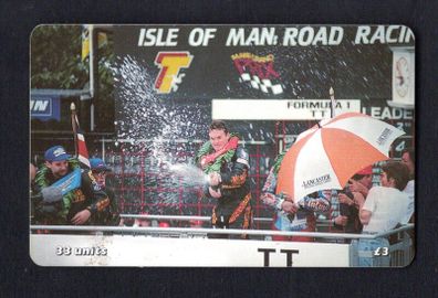 2001 Isle of Man 33 unit / GB3 Isle of Man TT Festival 2000 - Road Racing Capital of the World. Champagne flows for Ian Simpson after winning the Formula 1 race. ((Siemens - S30 (Module 34))) Phone Card