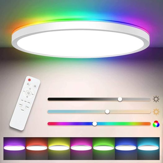 FREE EXPRESS SHIPPING LED Ceiling Light with RGB Backlight, 24W 3200LM 3000K-6500K Dimmable with Remote Control, RGB Chasing Timer & Memory, IP44 Ultrathin Round Ceiling Light for Bedroom/Living Room/Bathroom/Kitchen