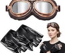 Vintage Motorcycle Goggles With Glove