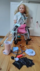 Our Generation Doll Heals on Wheels hospital wheelchair set with all accessories