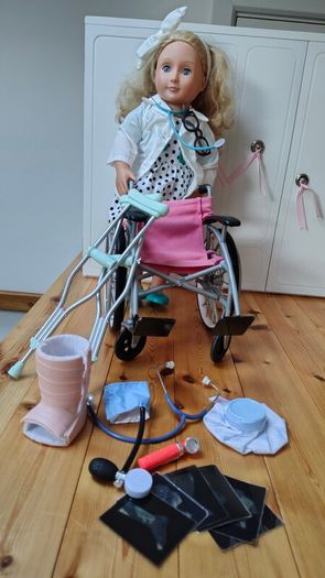 Our Generation Doll Heals on Wheels hospital wheelchair set with all accessories