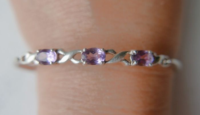 Vintage 925 Sterling Silver and Amethyst Bangle