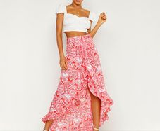 Boohoo Paisley Bohemian Wrap Ruffle Maxi Skirt