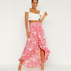 Boohoo Paisley Bohemian Wrap Ruffle Maxi Skirt