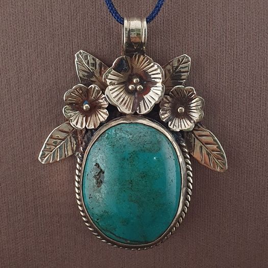 Vintage Floral Desgin Brass & Turqouise Pendant