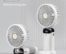 Portable Handheld Mini Fan Foldable Neck Hanging Fans 5 Speed USB Rechargeable Fan with Phone Stand and Display Screen 1800mAh