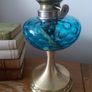 vintage French blue glass oil lamp works Image 3