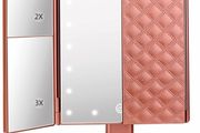 Makeup Mirror, Lighted Vanity Mirror with 1x/2x/3x Magnification, 21 LED Portable Trifold Mirror Touch Screen Dimming Dual Power, Illuminated Cosmetic Mirror for Countertop (MULTIPLE COLOURS)