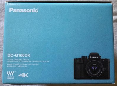 Panasonic Lumix DC-G100DKEGK Micro Four Thirds Mirrorless Camera with Lumix G Vario Lens F3.5-5.6, 20.3MP, 4K 30p and FHD 60 Video, Vlogging Camera, Free Angle Monitor, USB-C, Black, with a Patona spare battery and a Type-C travel charger.