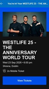 Westlife Tickets x2
