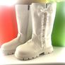 girls, White Bow Boots with Buttons Image 2