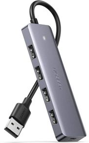 USB Hub, Ultra Slim 4 Ports USB 3.0 Splitter Portable Extension Data Hub HighSpeed with Micro USB Port Compatible With MacBook XPS Surface Pro PS5 PS4 Xbox One, USB Stick, HDD, Keyboard, Mouse