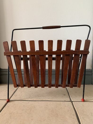 Atomic Teak & Metal Wire Magazine Rack