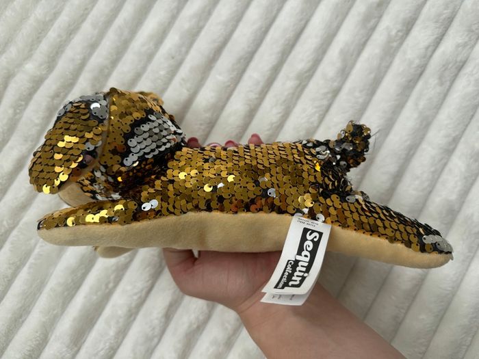 Sequin Collection Dog Plush Gold & Silver Reversible Sparkle Soft lying Used Please look at the pictures