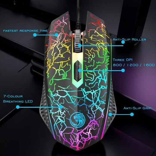USB Wired Keyboard and Mouse Set, Luminous LED Lights, Full Size Slim Keyboard, LED Gaming Mouse, Game or Business, UK Layout, For PC, Laptop, Windows And Mac, PS4, PS5, Xbox One, etc (Retro)