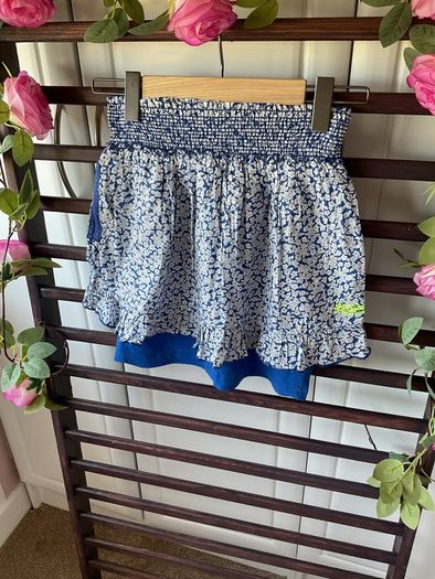 skirt superdry mini skirt medium blue & white floral