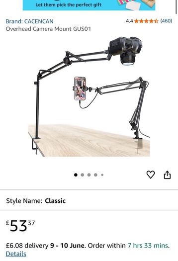 Overhead camera/phone mount