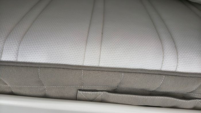 IKEA Double bed - white metal frame with mattress and under-bed storage