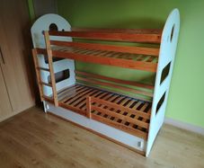 Bunk Bed 190x80cm (Pine / White) with Mattresses (+ White Sliding Doors)
