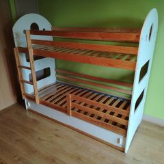Bunk Bed 190x80cm (Pine / White) with Mattresses (+ White Sliding Doors)