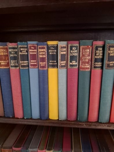 large collection vintage antiquarian books. 4 complete shelves.
