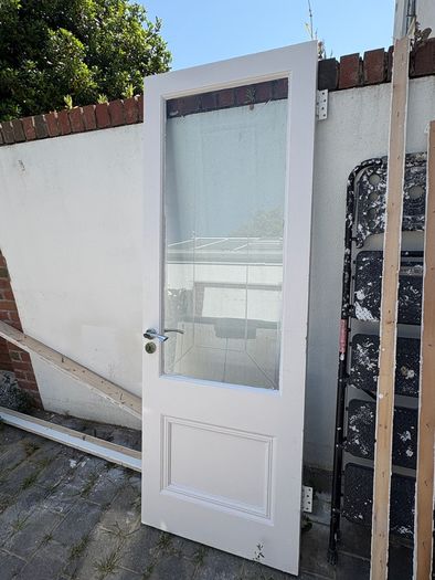 Interior doors x2 with glass panes and hinges