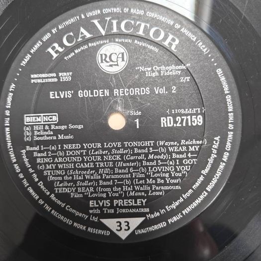 Elvis Presley and The Jordanaires, Elvis' Golden Records Original Mono UK LP