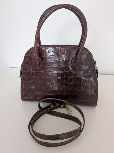 Brown Leather Bag - Crocodile effect
