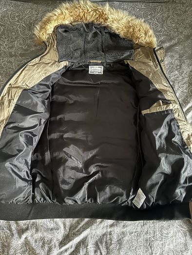 SikSilk Beige Puffer Jacket with Fur Hood