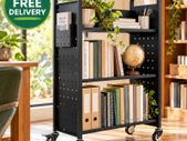Heavy Duty Rolling Library Book Cart 3 Tier Mobile Book Trolley with Lockable Wheels 150kg Capacity Black