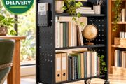 Heavy Duty Rolling Library Book Cart 3 Tier Mobile Book Trolley with Lockable Wheels 150kg Capacity Black