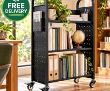 Heavy Duty Rolling Library Book Cart 3 Tier Mobile Book Trolley with Lockable Wheels 150kg Capacity Black