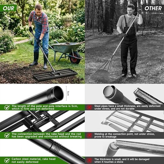 Lawn Leveling Rake Level Your Lawn 3X Faster, Perfect Weight Balance, Heavy Duty Gardening Tools with Adjustable Handle, Not Too Heavy, Not Too Small,Easy Soil & Sand Spreading for Garden Yard Golf