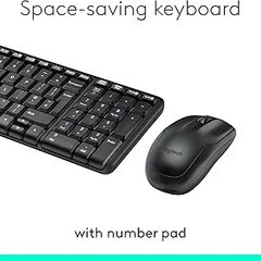 MK220 Compact Wireless Keyboard and Mouse Combo for Windows, 2.4 GHz Wireless with Unifying USB-Receiver, Wireless Mouse, 24 Month Battery Life, PC/Laptop, QWERTY UK English Layout - Black