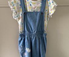 M&S 2 piece denim pinafore & floral tshirt