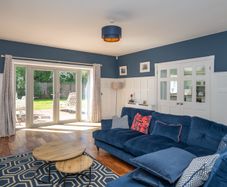 Large DFS Navy Velvet Corner / Chaise Sofa