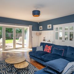 Large DFS Navy Velvet Corner / Chaise Sofa