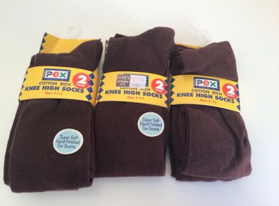 Brand New 3 Packs of cotton rich girls Brown knee high socks 7-11